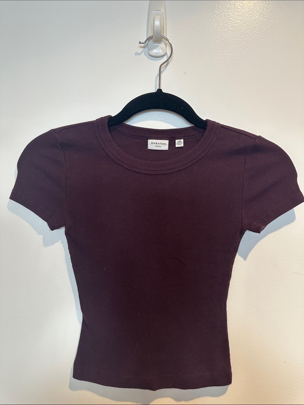 Aritzia Babaton Deep Plum Ribbed Tee